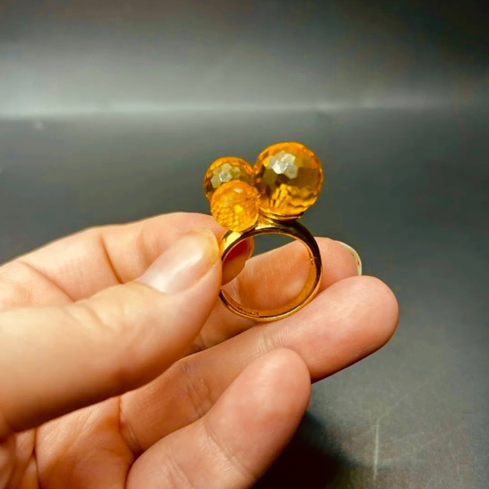 J Crew Chartreuse Toned 3 Crystal Balls Ring- size 8 - Picture 6 of 6